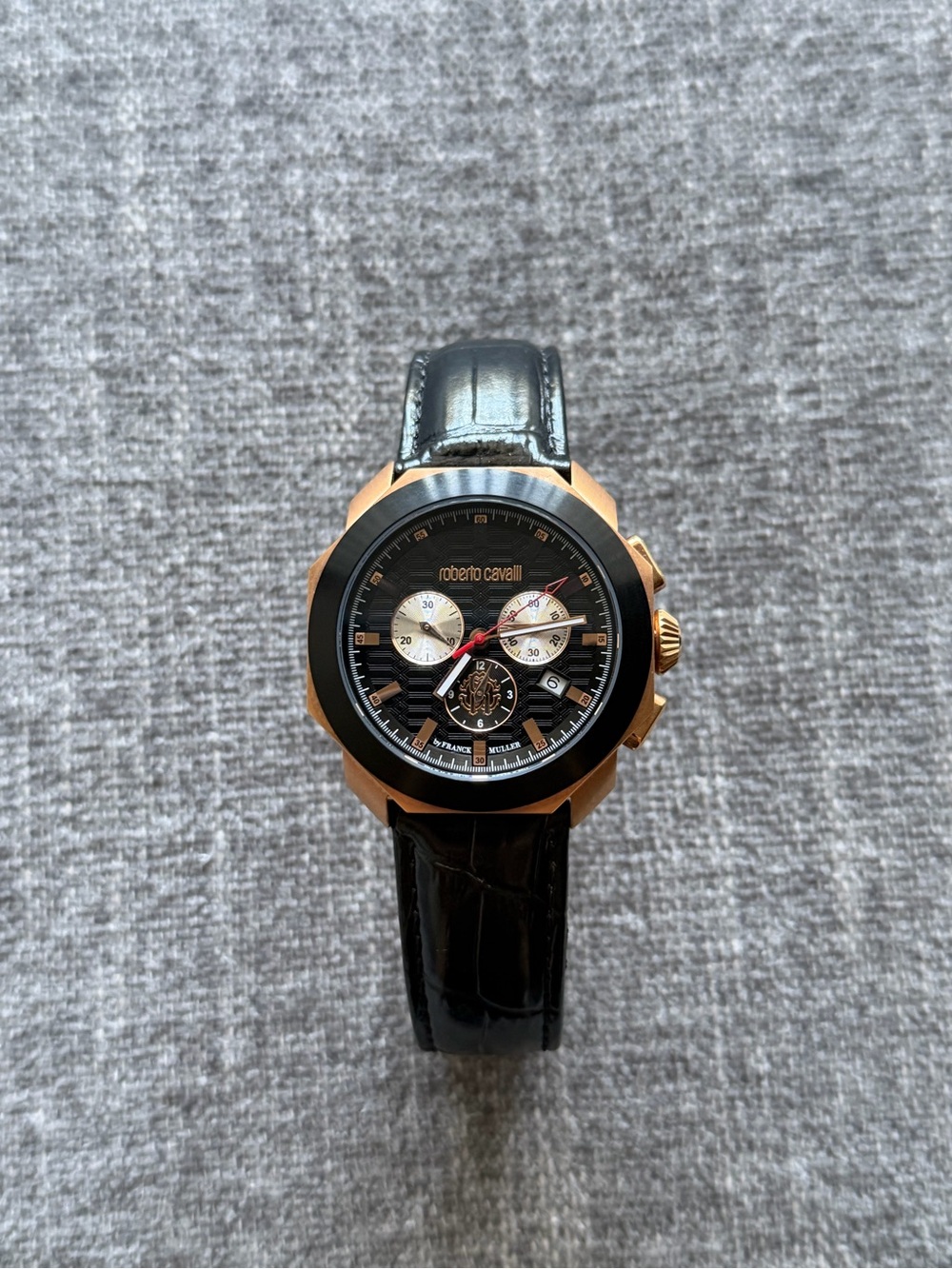 Roberto Cavalli by Franck Muller Black Dial Rose Gold Men’s Chronograph Watch